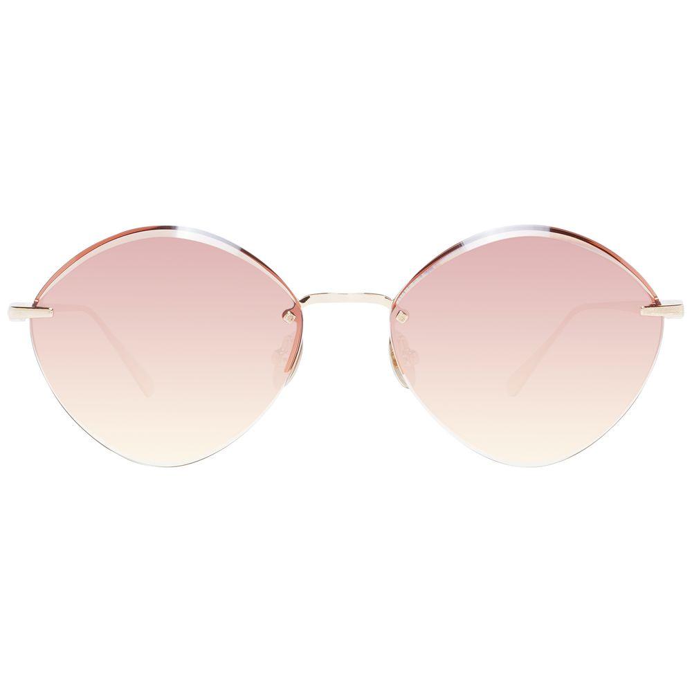 Scotch & Soda gold women's sunglasses with stainless steel frame and brown oval plastic lenses, 100% UVA/UVB protection. Size 53-17-135.