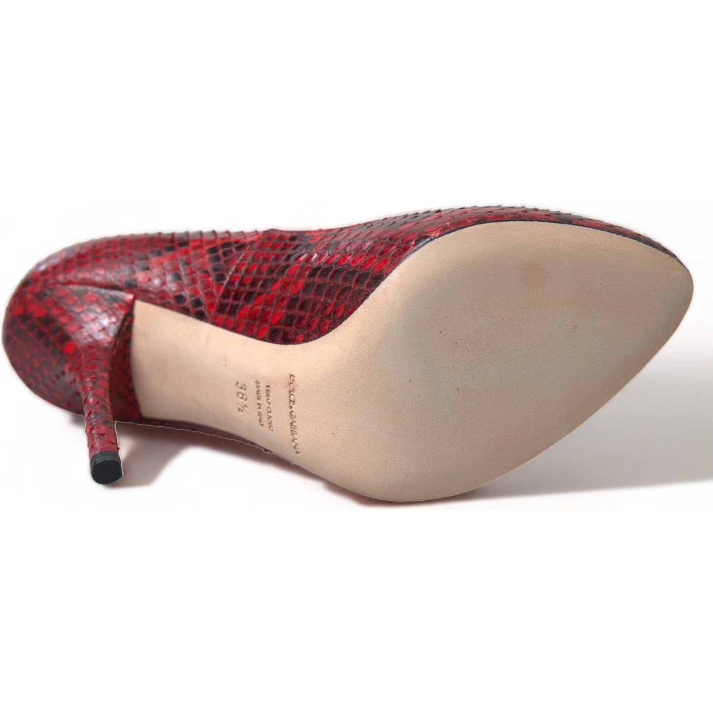 Dolce & Gabbana Red Almond Toe Snakeskin Pumps with Lace Socks Dolce & Gabbana Rosy Brown