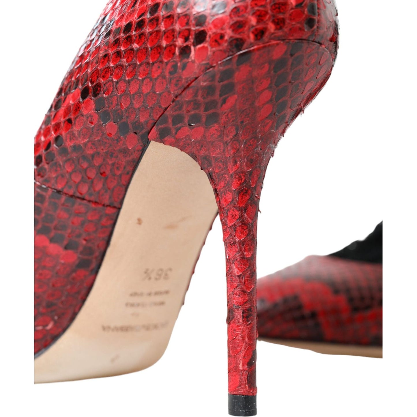 Dolce & Gabbana Red Almond Toe Snakeskin Pumps with Lace Socks Dolce & Gabbana Sienna