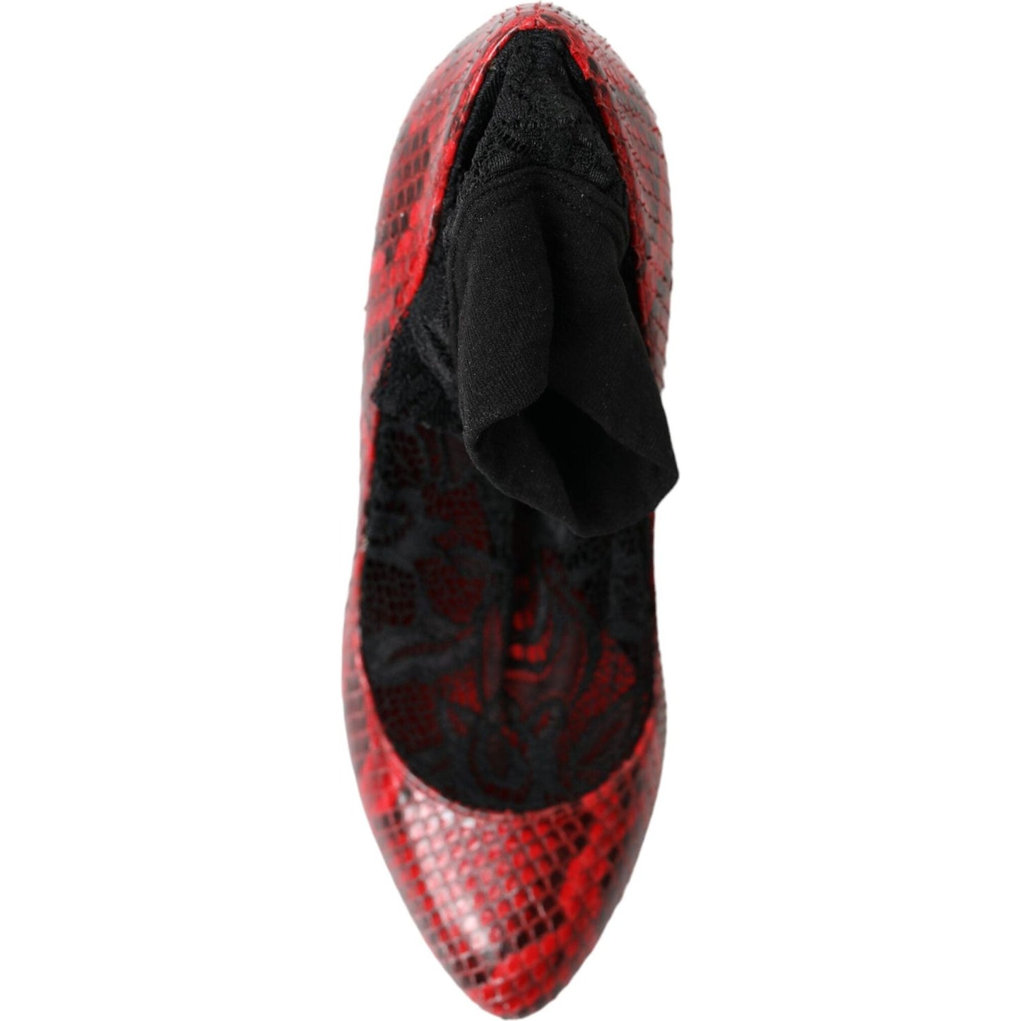 Dolce & Gabbana Red Almond Toe Snakeskin Pumps with Lace Socks Dolce & Gabbana Rosy Brown