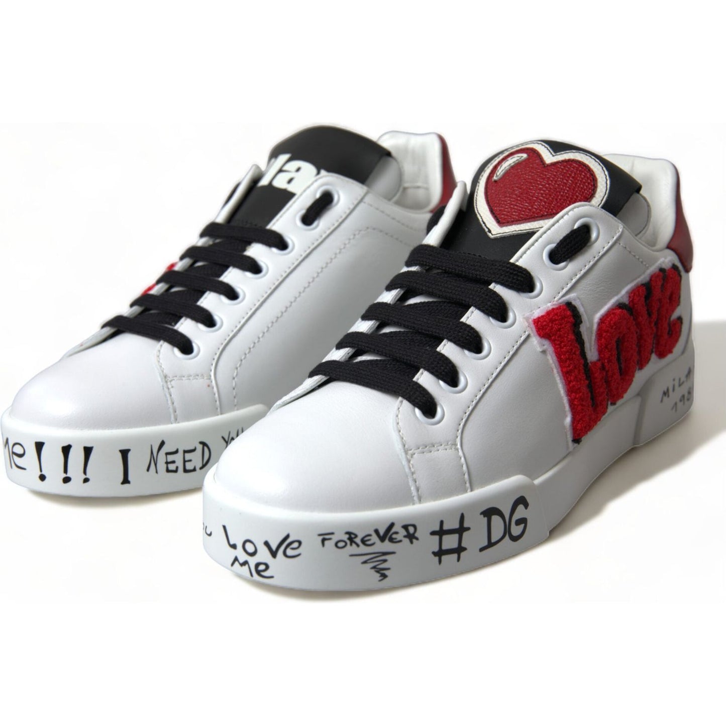 Dolce & Gabbana Chic White Portofino Leather Sneakers Dolce & Gabbana Gray