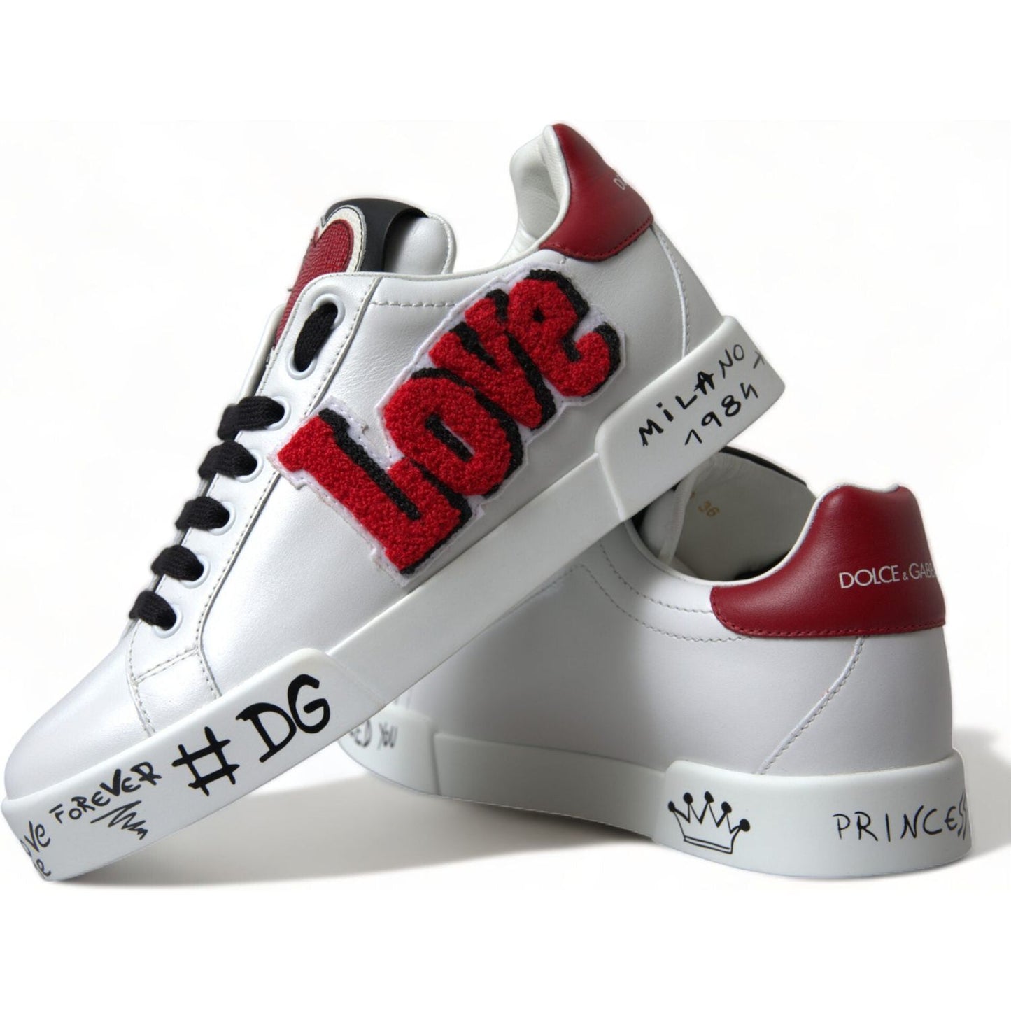 Dolce & Gabbana Chic White Portofino Leather Sneakers Dolce & Gabbana Gray