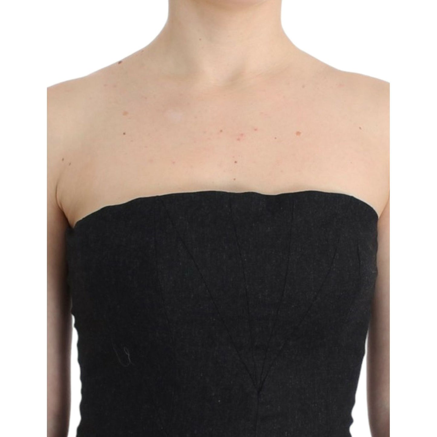 Cavalli Elegant Gray Strapless Dress with Gold Accents Cavalli Black