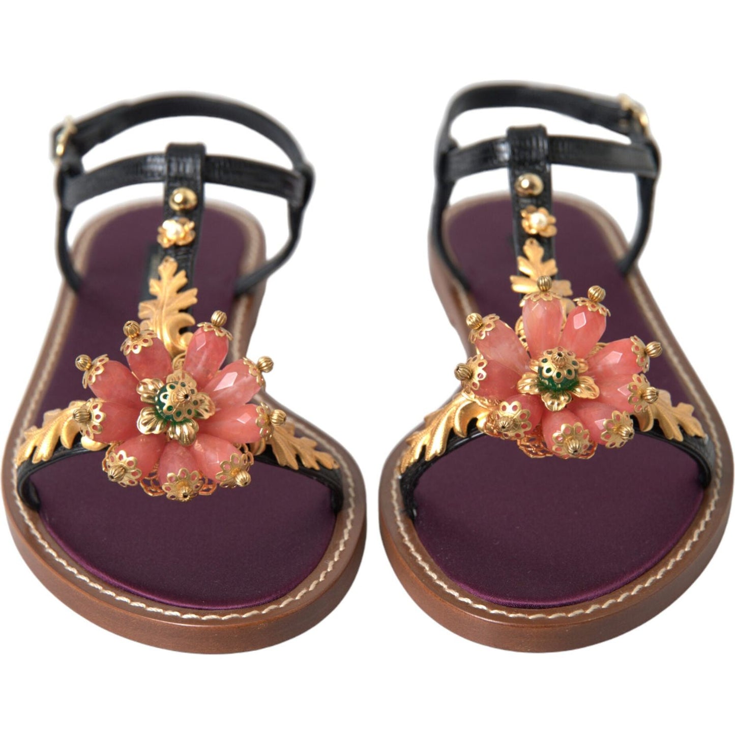 Dolce & Gabbana Elegant Crystal-Adorned Flat Sandals Dolce & Gabbana Dark Slate Gray