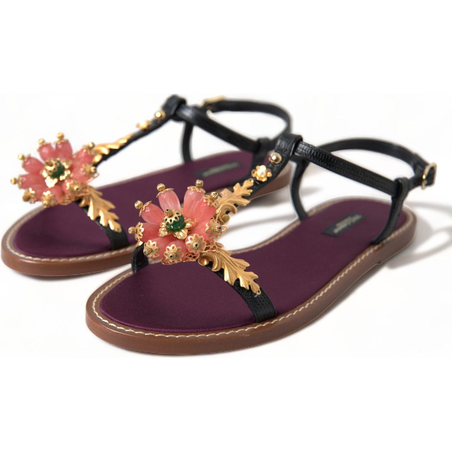 Dolce & Gabbana Elegant Crystal-Adorned Flat Sandals Dolce & Gabbana Dark Slate Gray