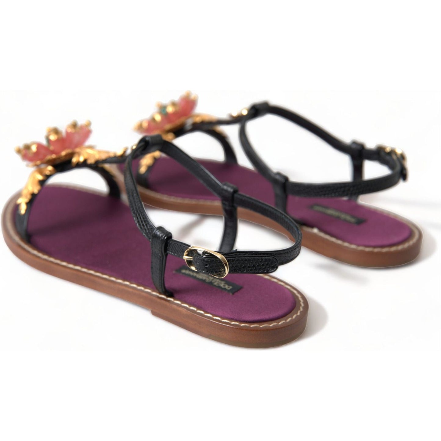 Dolce & Gabbana Elegant Crystal-Adorned Flat Sandals Dolce & Gabbana Dim Gray