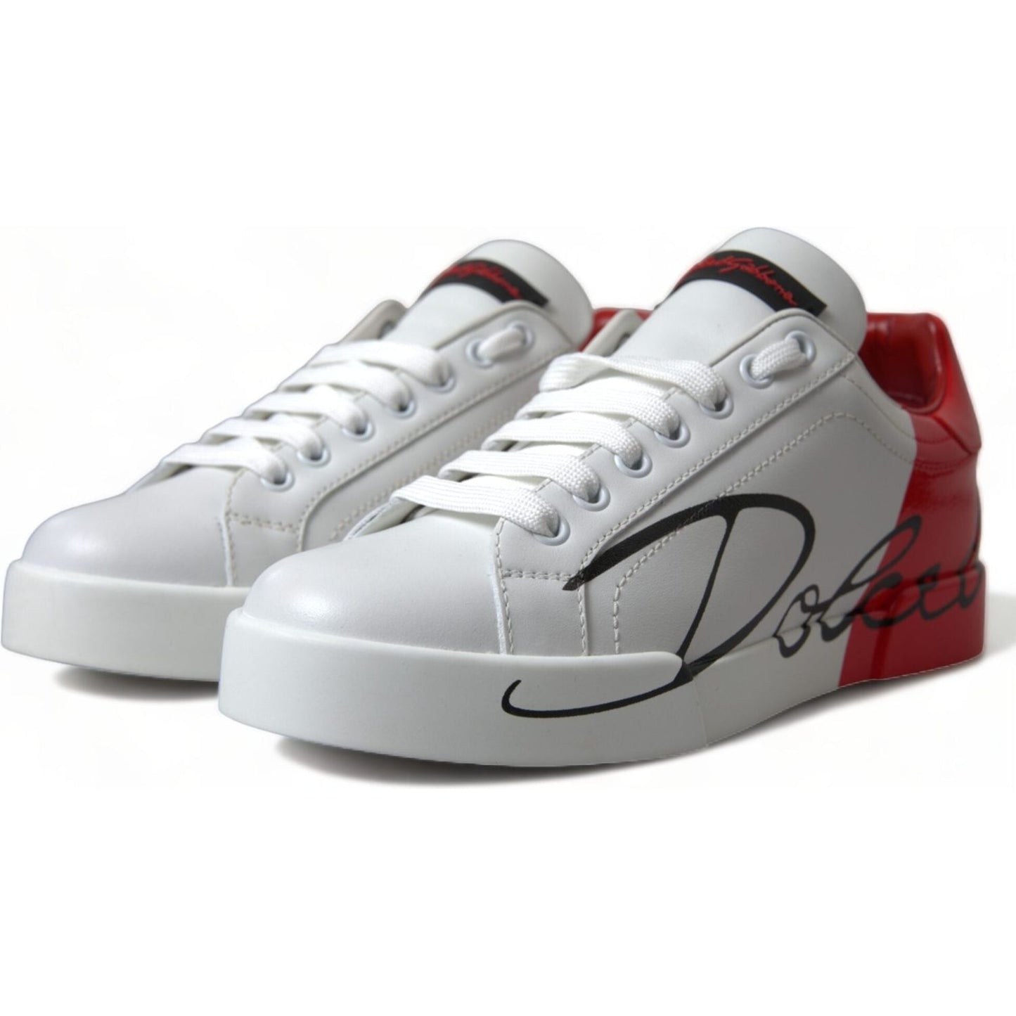 Dolce & Gabbana Elegant White Leather Portofino Sneakers Dolce & Gabbana Gray
