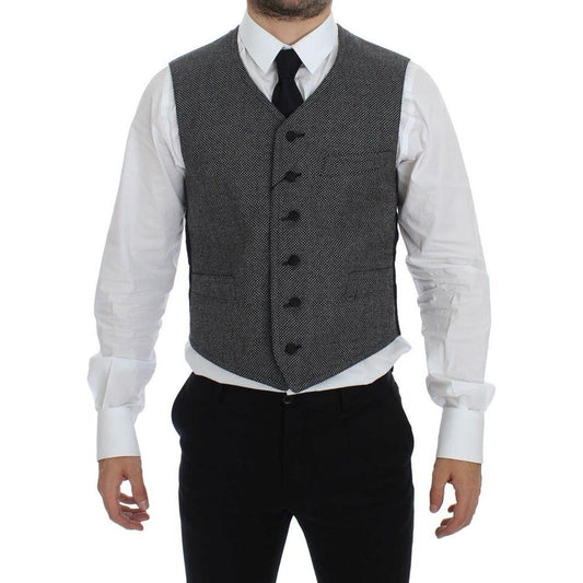 Dolce & Gabbana Gray Cotton Blend Logo Vest Gilet Weste