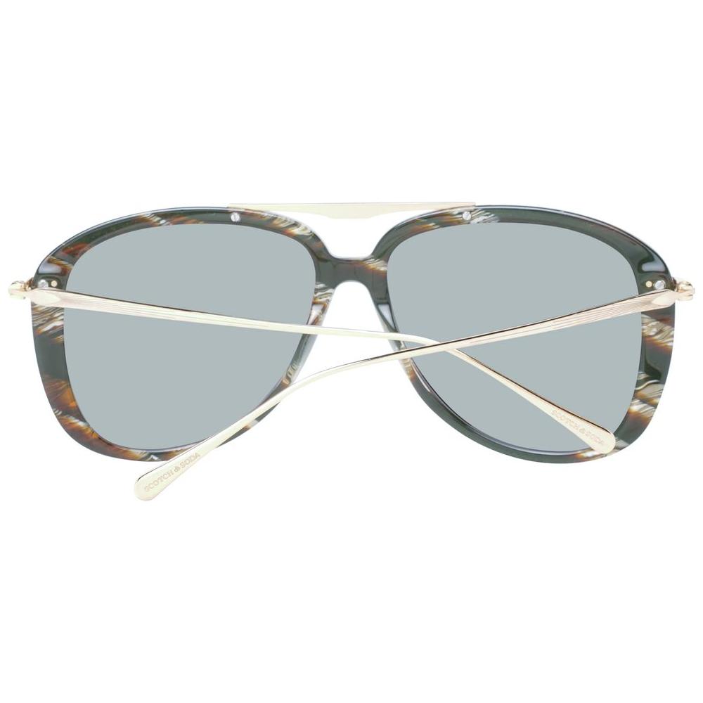 Scotch & Soda black aviator sunglasses for men with full-rim frame, metal and plastic construction, grey lenses, and branded case.