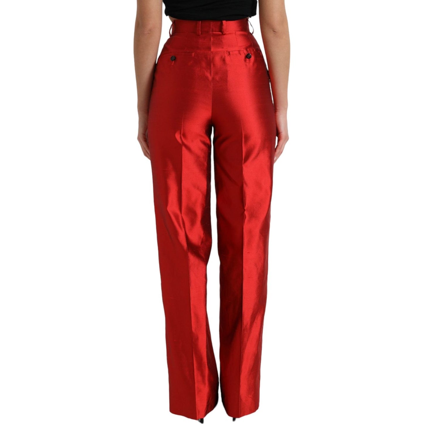 Dolce & Gabbana Red Satin Silk High Waist Wide Leg Pants