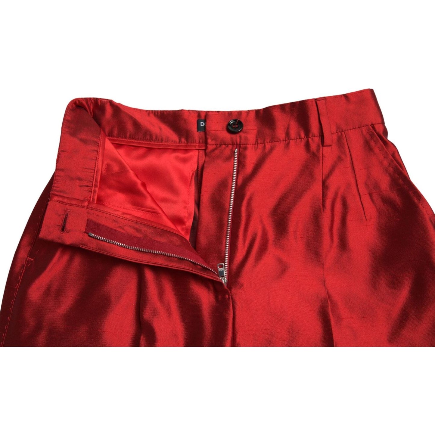 Dolce & Gabbana Red Satin Silk High Waist Wide Leg Pants