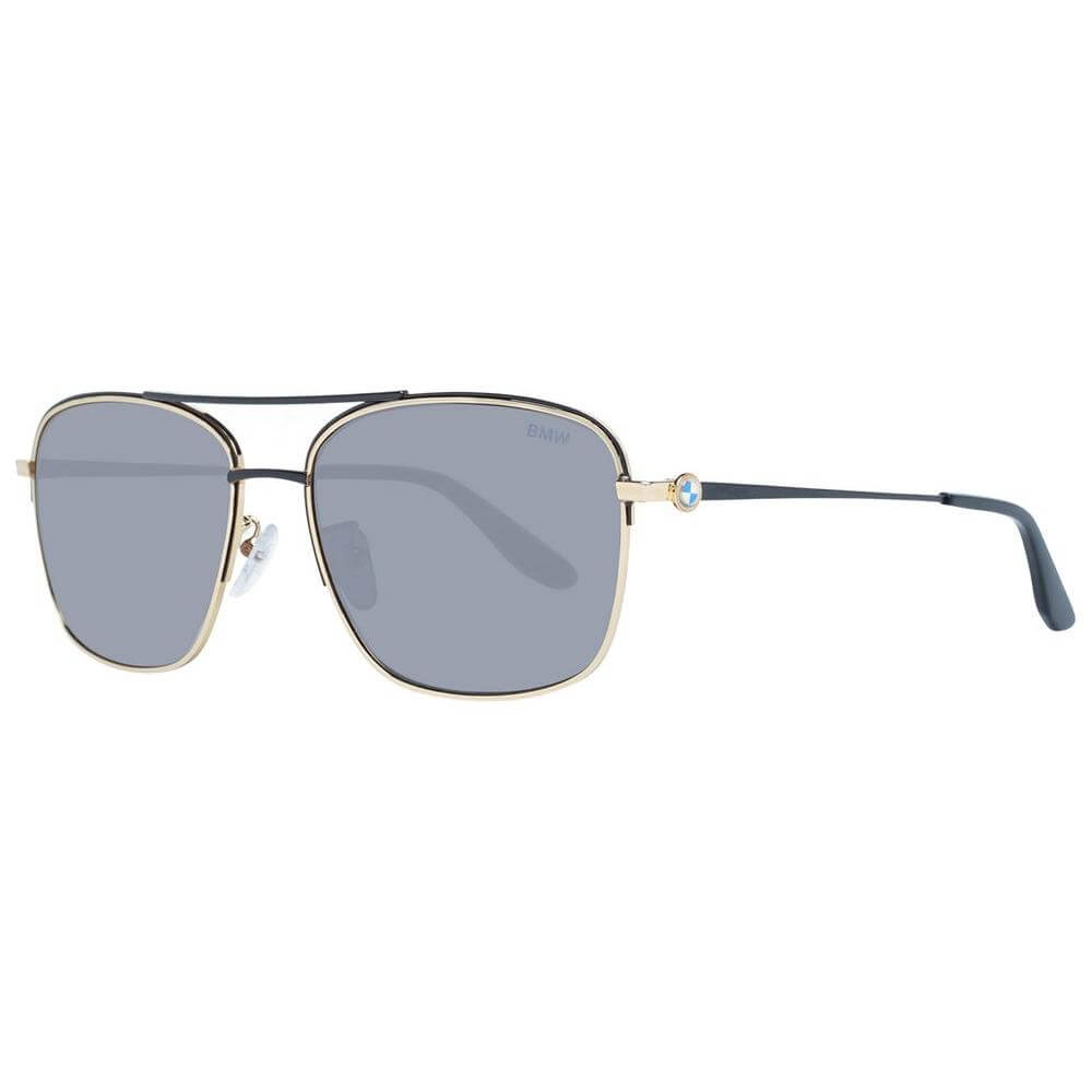 BMW Gold Aviator Sunglasses for Men with Grey Lenses, Metal Frame, Full-Rim Style, 100% UVA & UVB Protection, Includes Case