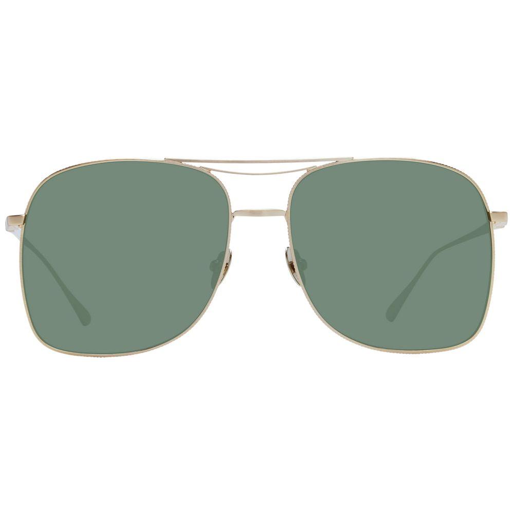 Scotch & Soda gold women's aviator sunglasses with green lenses, stainless steel frame, full-rim style, UV protection, size 57-16-140.