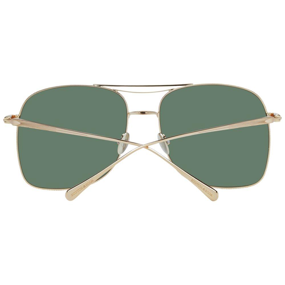 Scotch & Soda gold aviator sunglasses for women with green lenses and full-rim stainless steel frame, 100% UVA & UVB protection.