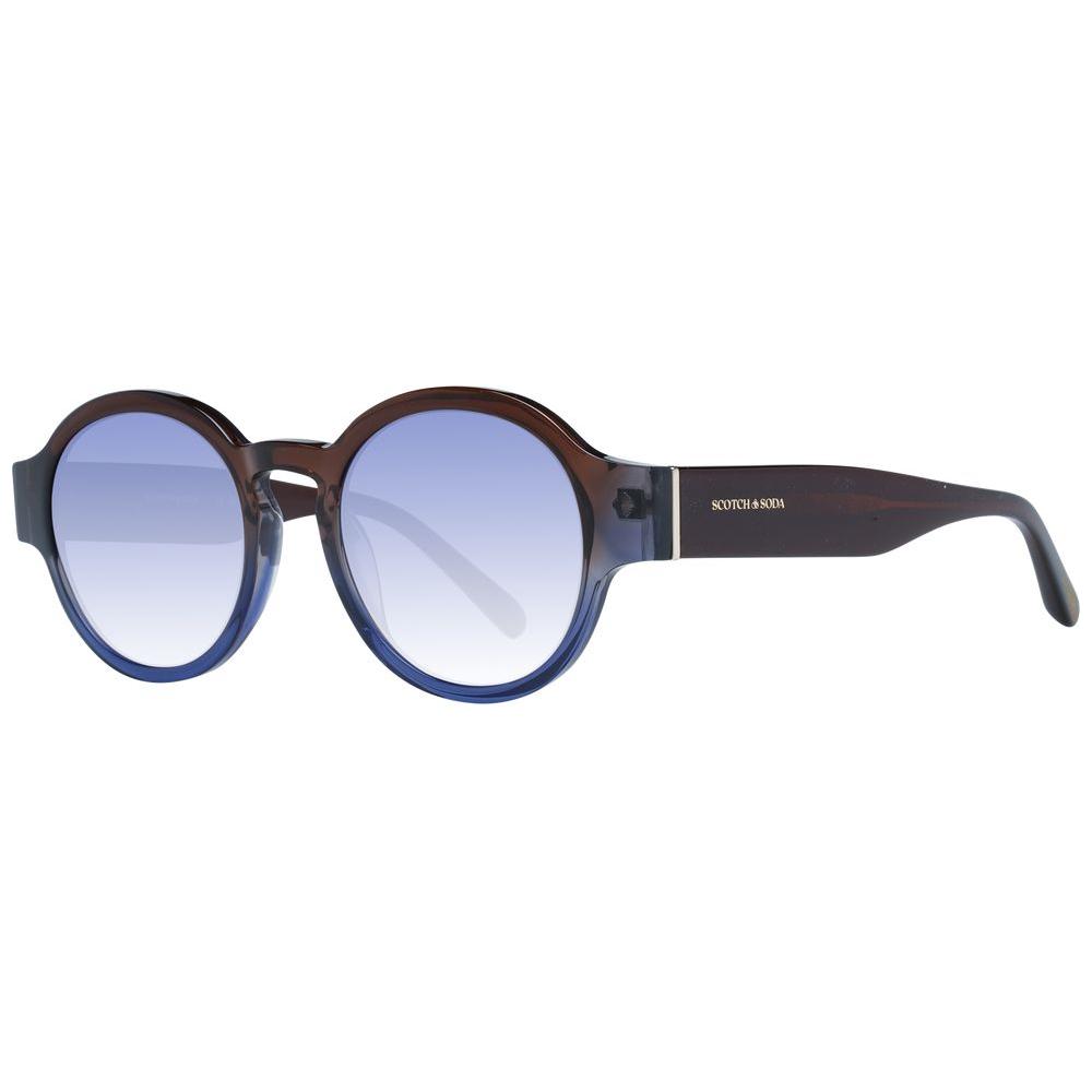 Scotch & Soda round brown men's sunglasses with acetate frame and gradient multicolor lenses, offering 100% UVA & UVB protection.
