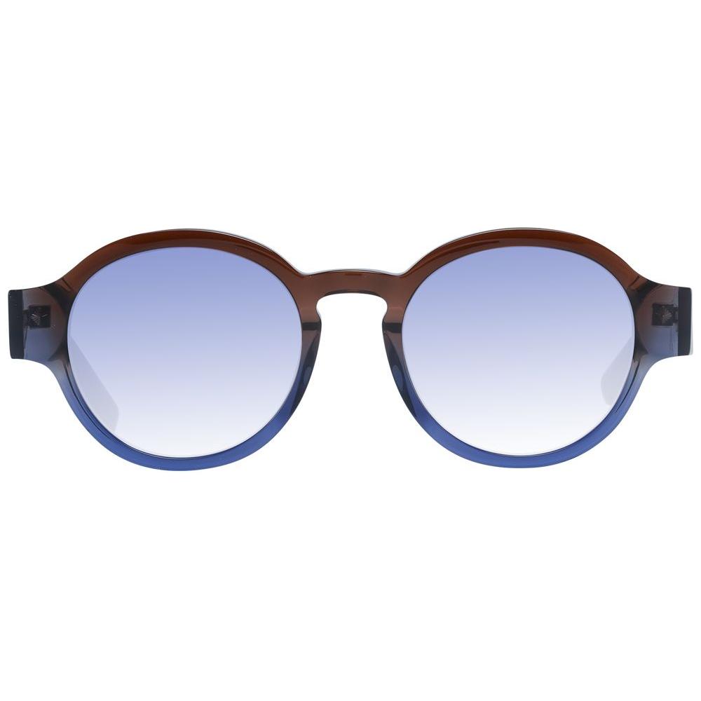 Scotch & Soda round brown acetate sunglasses with multicolor gradient lenses, full-rim design, offering 100% UVA & UVB protection.