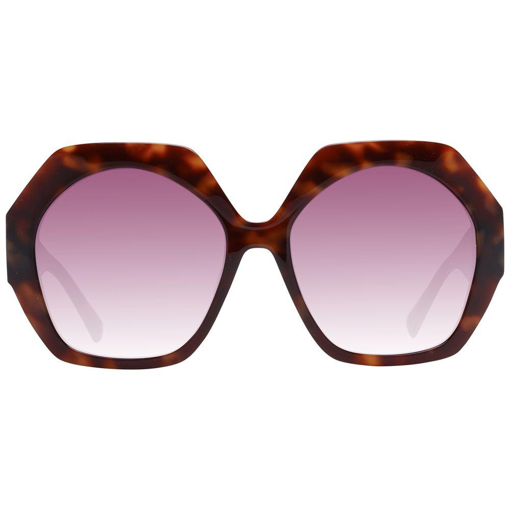 Scotch & Soda women's brown trapezium sunglasses with purple gradient lenses, full-rim acetate frame. Includes branded case. UVA & UVB protection.