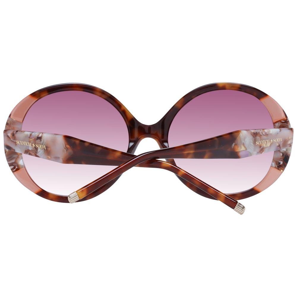 Scotch & Soda brown round women sunglasses with acetate frame and rose gradient lenses, full-rim style, UVA & UVB protection, includes case.