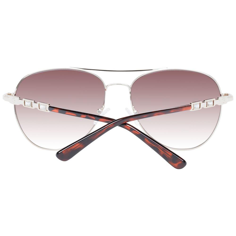 Alt Tag: Guess Silver Women Aviator Sunglasses with Brown Gradient Lenses and Metal Frame, Full-Rim, 100% UVA & UVB Protection.