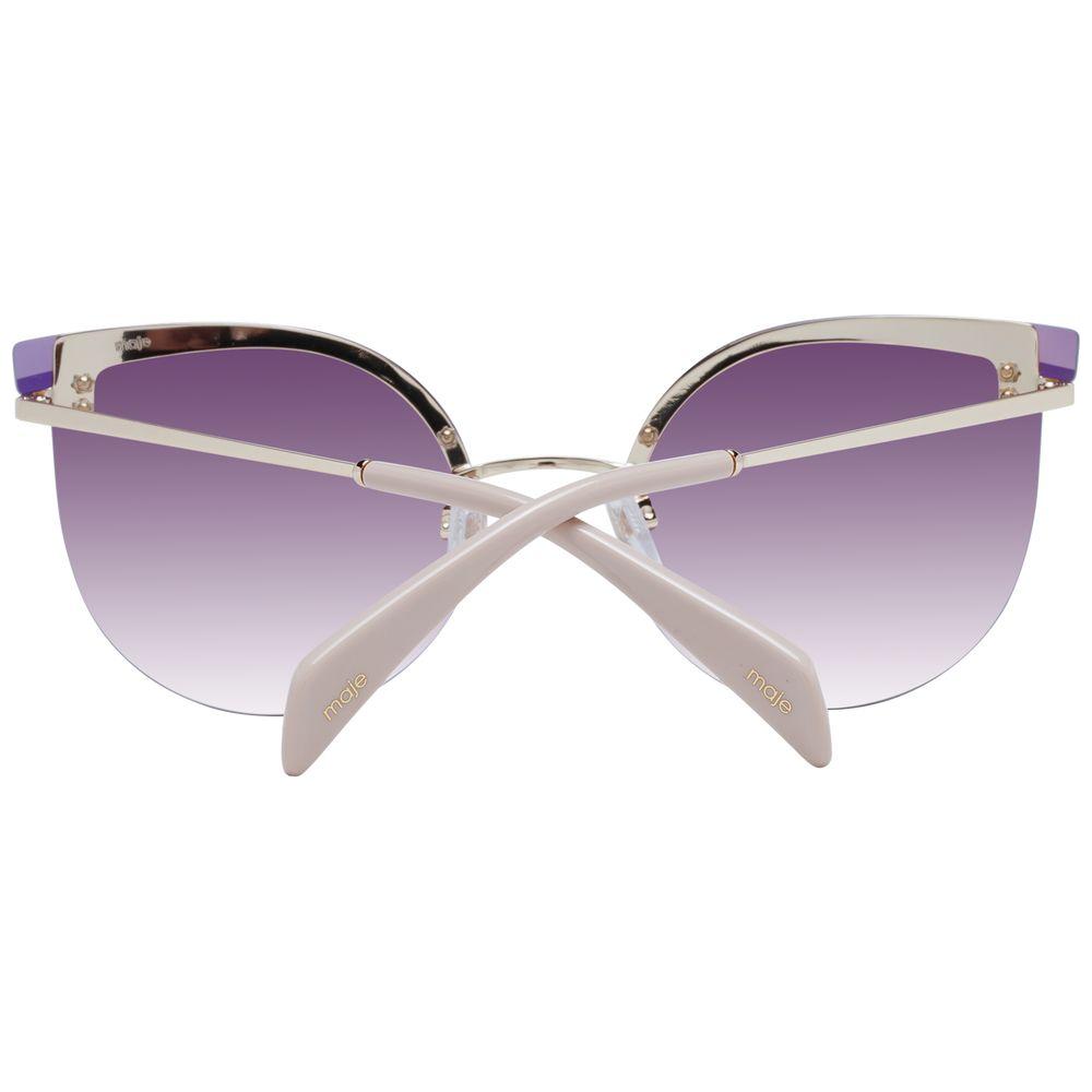 Maje gold cat-eye sunglasses for women with stainless steel half-rim frame, pink gradient lenses, and branded case. 100% UVA & UVB protection.