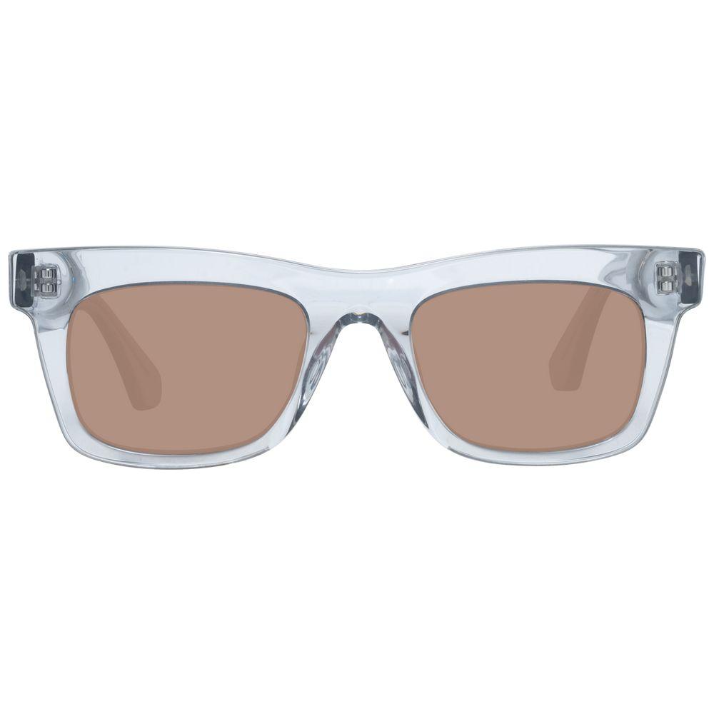 Sandro transparent women's rectangle sunglasses with full-rim acetate frame and brown plastic lenses, 100% UVA & UVB protection.