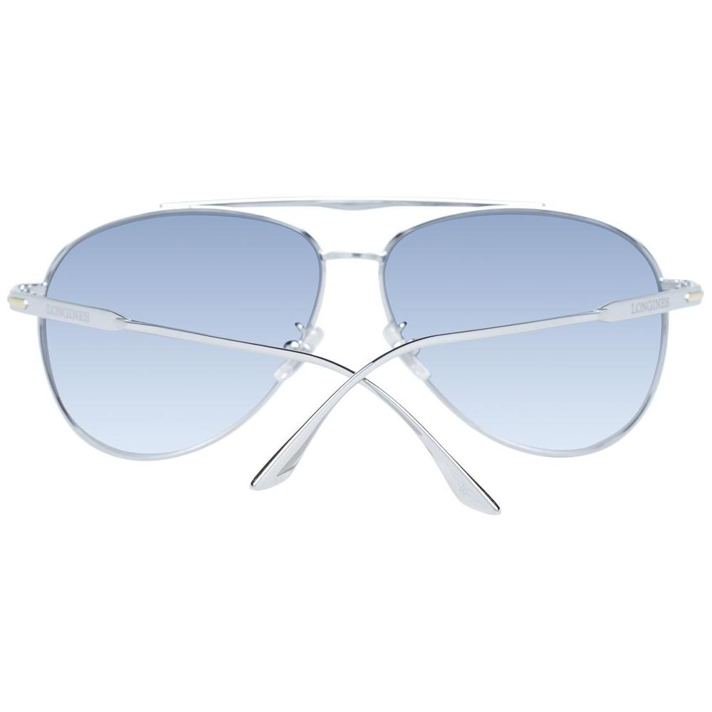 Longines gold men's aviator sunglasses with blue gradient lenses, full-rim metal frame. Offers 100% UVA & UVB protection. Size 59-12-135.
