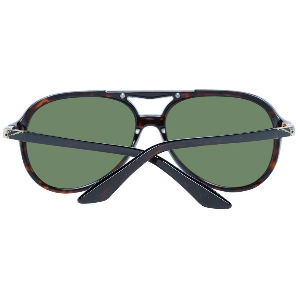 Longines men's aviator sunglasses with brown plastic frame and green lenses, full-rim style, 100% UVA & UVB protection