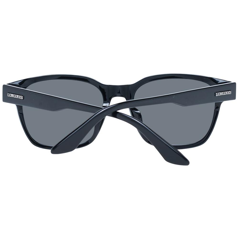 Longines Black Men's Sunglasses with Grey Lenses, Full-Rim Plastic Frame, Trapezium Style, 100% UVA & UVB Protection, Size 56-19-145.