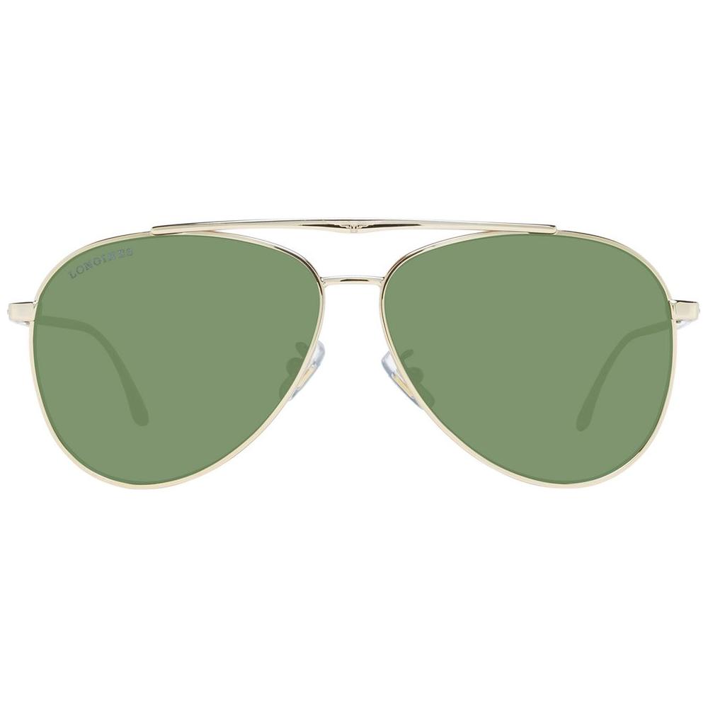 Longines Gold Men's Aviator Sunglasses with Green Lenses, Full-Rim Metal Frame, 100% UVA & UVB Protection, Size 59-12-135.