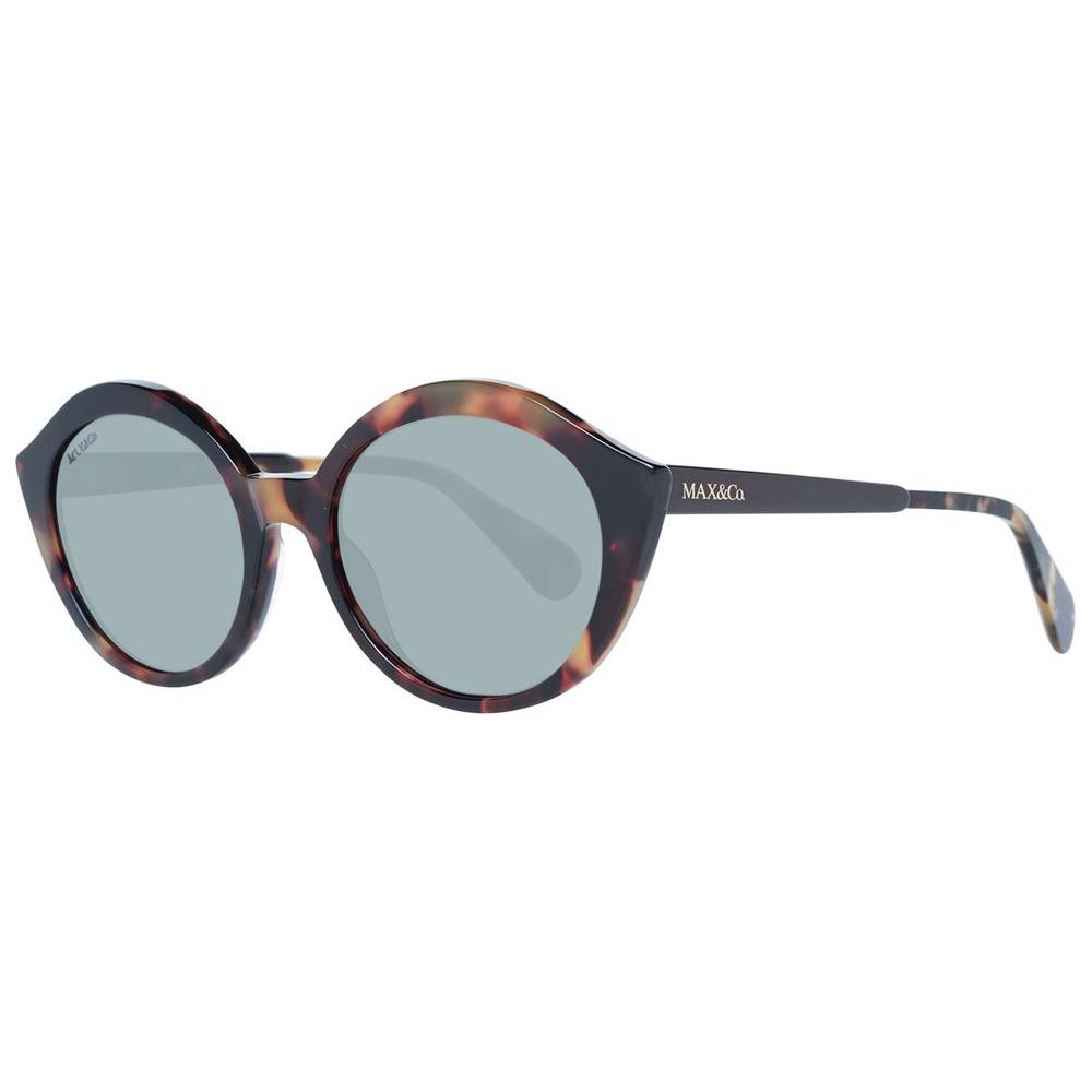 Max & Co Brown Women's Sunglasses, round plastic frame, full-rim style with green lenses, 100% UVA & UVB protection, size 54-19-140.