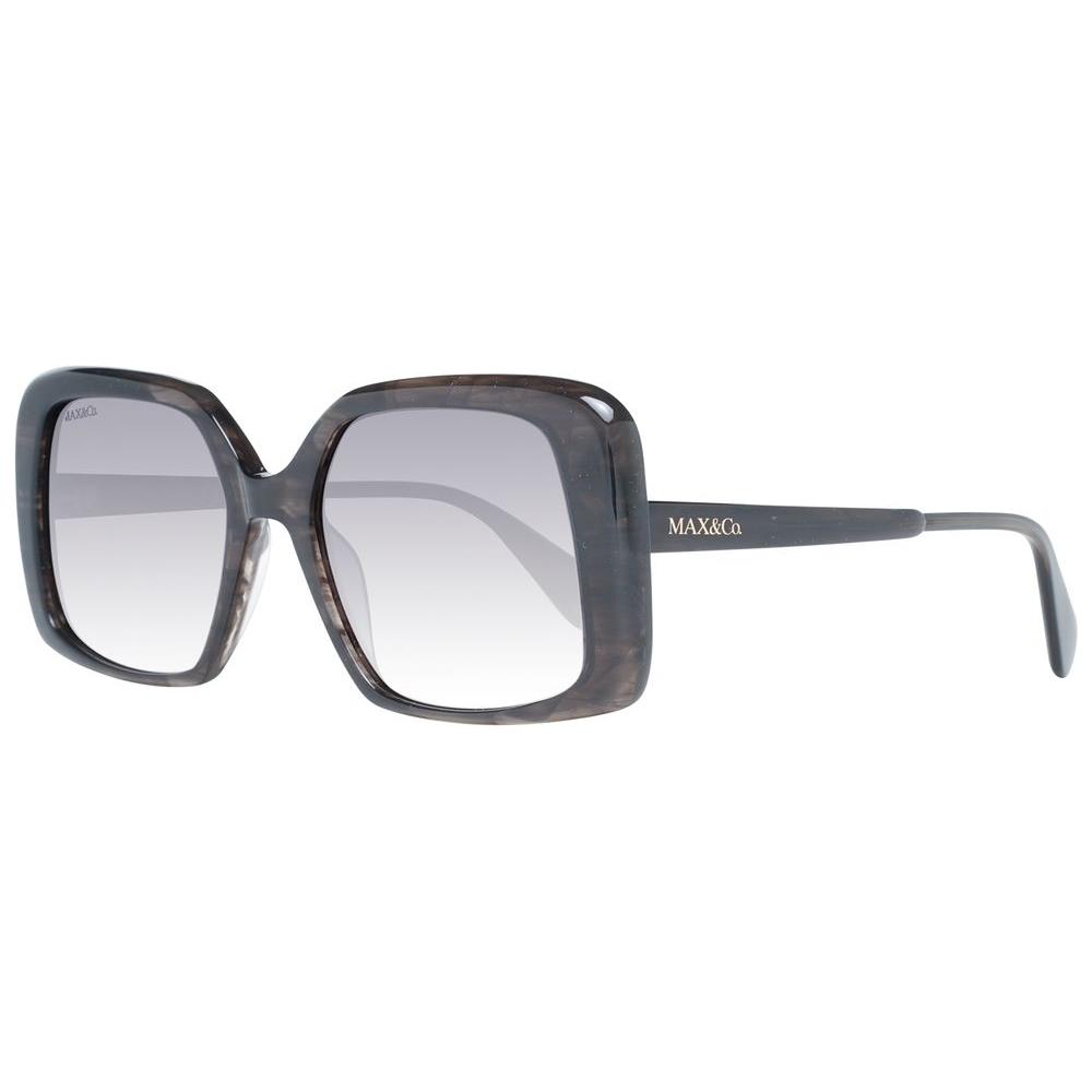 Max & Co gray women's square sunglasses with full-rim plastic frame and gradient lenses, offering 100% UVA & UVB protection.