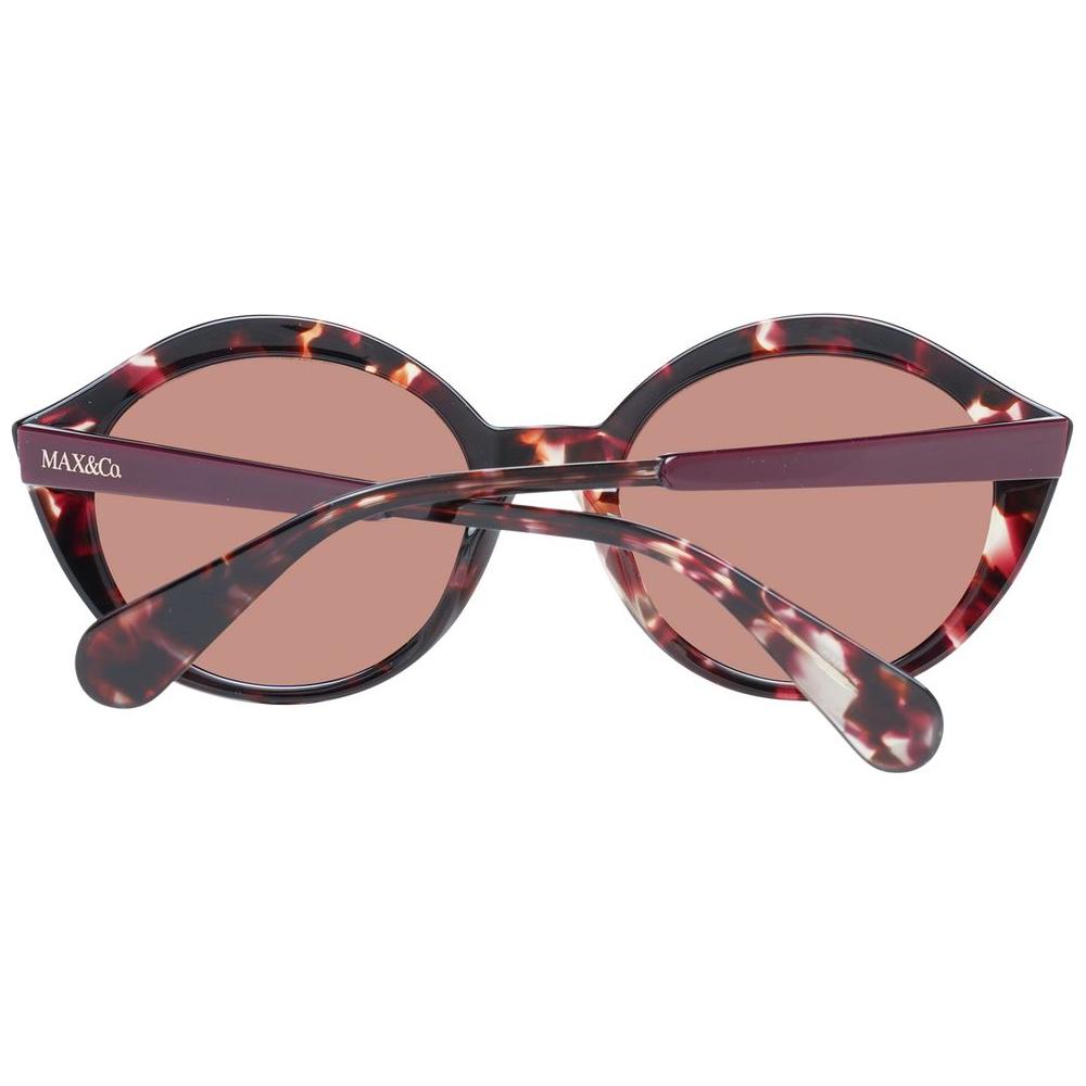 Max & Co Brown Round Women Sunglasses with Full-Rim Plastic Frame and Mirrored Lenses, UV Protection Category 3, Includes Branded Case.