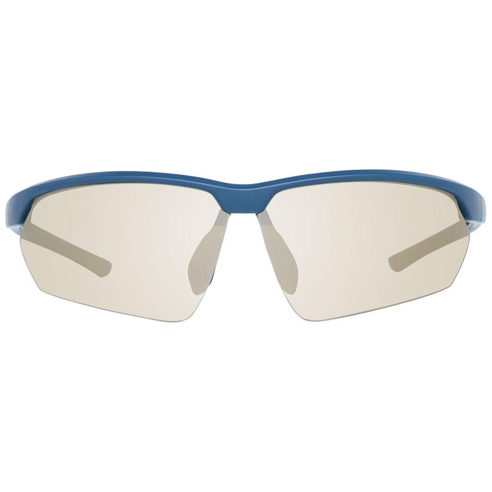 Timberland blue men's rectangle sunglasses with half-rim design, plastic frame, green lenses, UV protection, size 72-8-130.