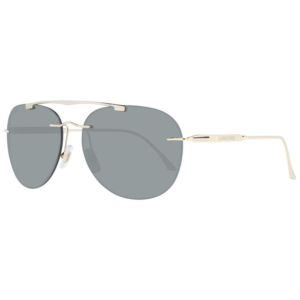 Longines Gold Men's Aviator Sunglasses with Grey Lenses and Rimless Design, Metal Frame, 100% UVA/UVB Protection