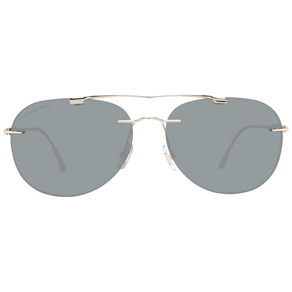 Longines Gold Men's Aviator Sunglasses with Rimless Metal Frame and Grey Plastic Lenses, 100% UVA & UVB Protection, Size 62-16-135.