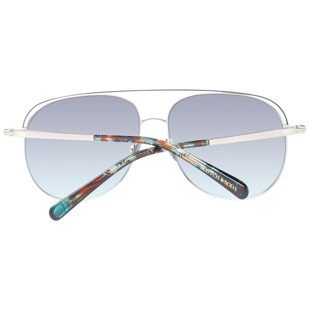 Scotch & Soda gray aviator men's sunglasses with blue gradient lenses, metal frame, and 100% UVA & UVB protection.