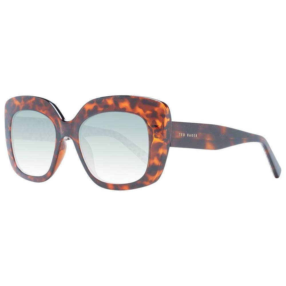 Ted Baker multicolor butterfly sunglasses for women with green gradient lenses and full-rim acetate frame.