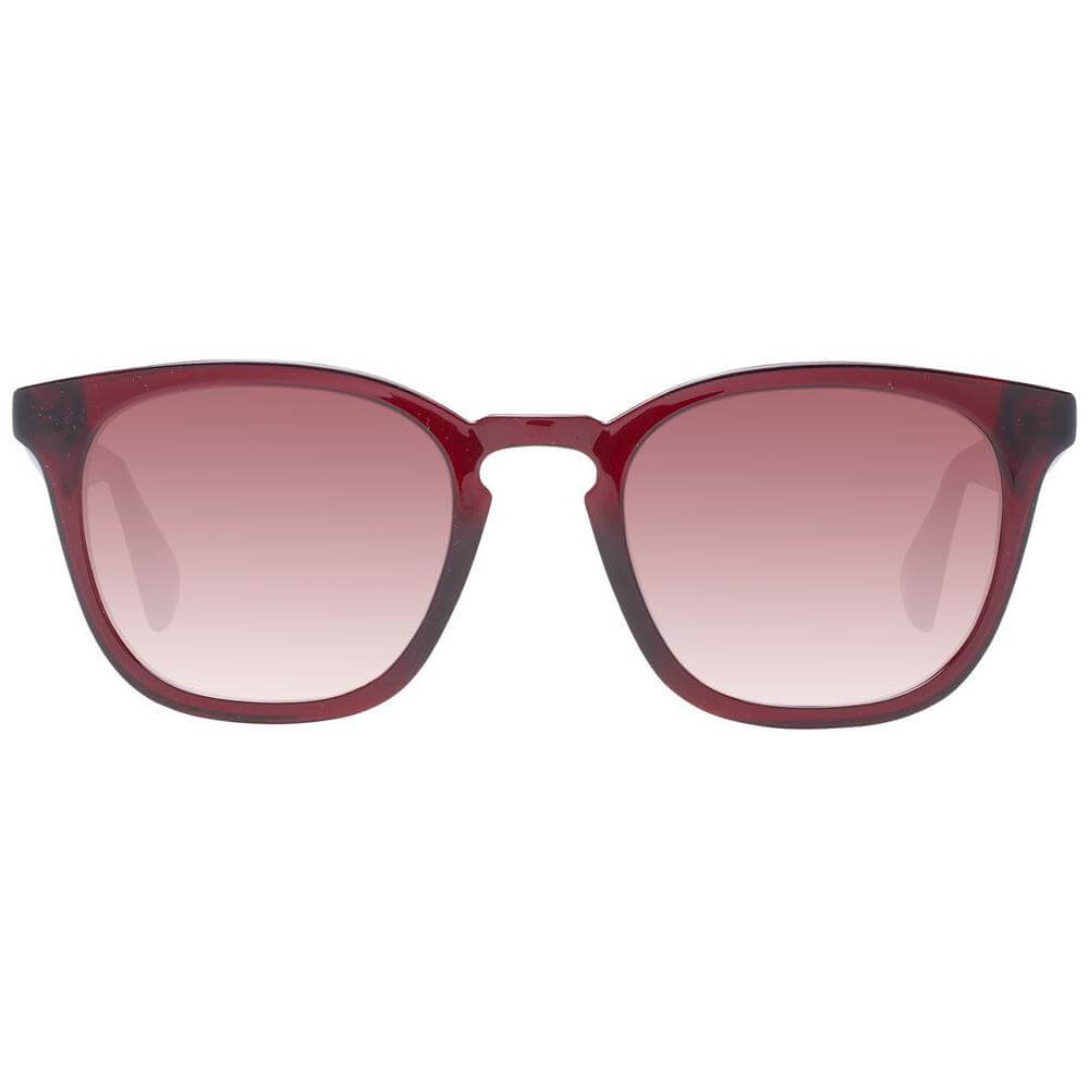 Ted Baker red men's sunglasses with square acetate frame, gradient lenses, and full UV protection.