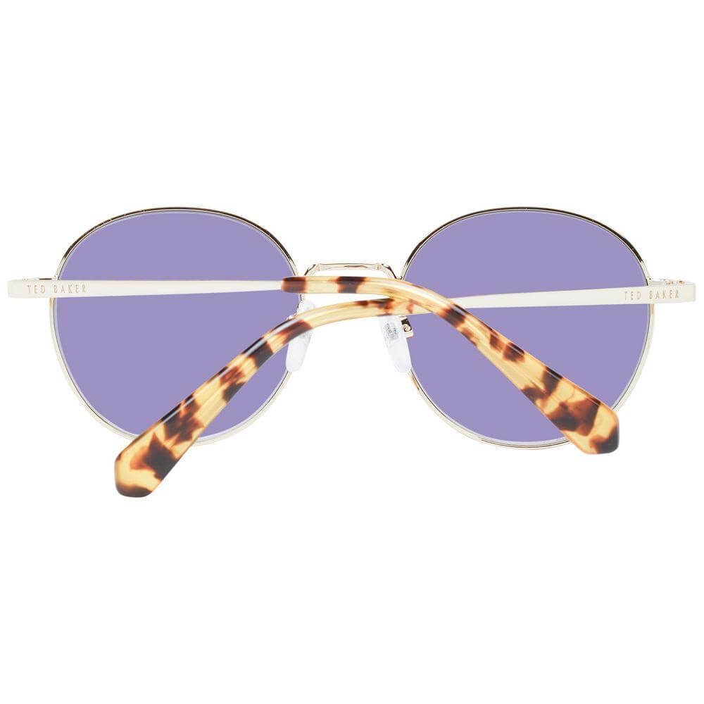 Ted Baker Gold Women Sunglasses with grey gradient lenses, panto style, metal full-rim with tortoise pattern temples.
