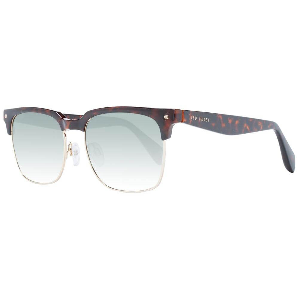 Ted Baker multicolor browline sunglasses with brown acetate-metal frame, gradient green plastic lenses, 100% UV protection, case included.