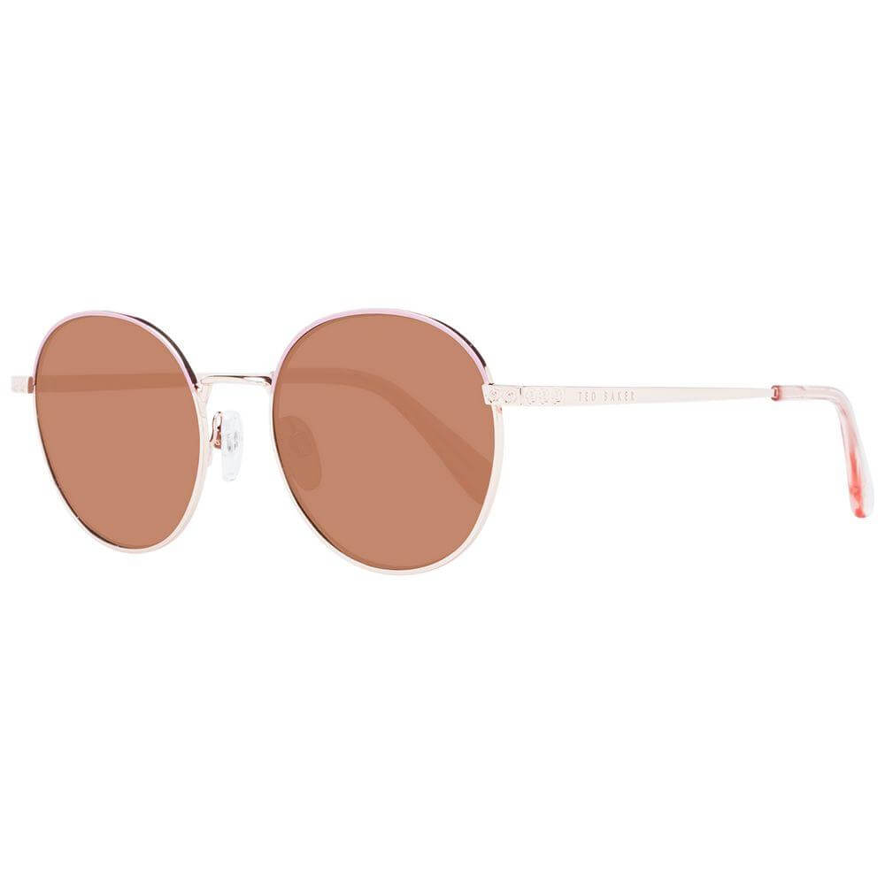 Ted Baker multicolor women's sunglasses with rose gold metal frame and brown plastic lenses, full-rim size 49-18-135, 100% UVA & UVB protection.