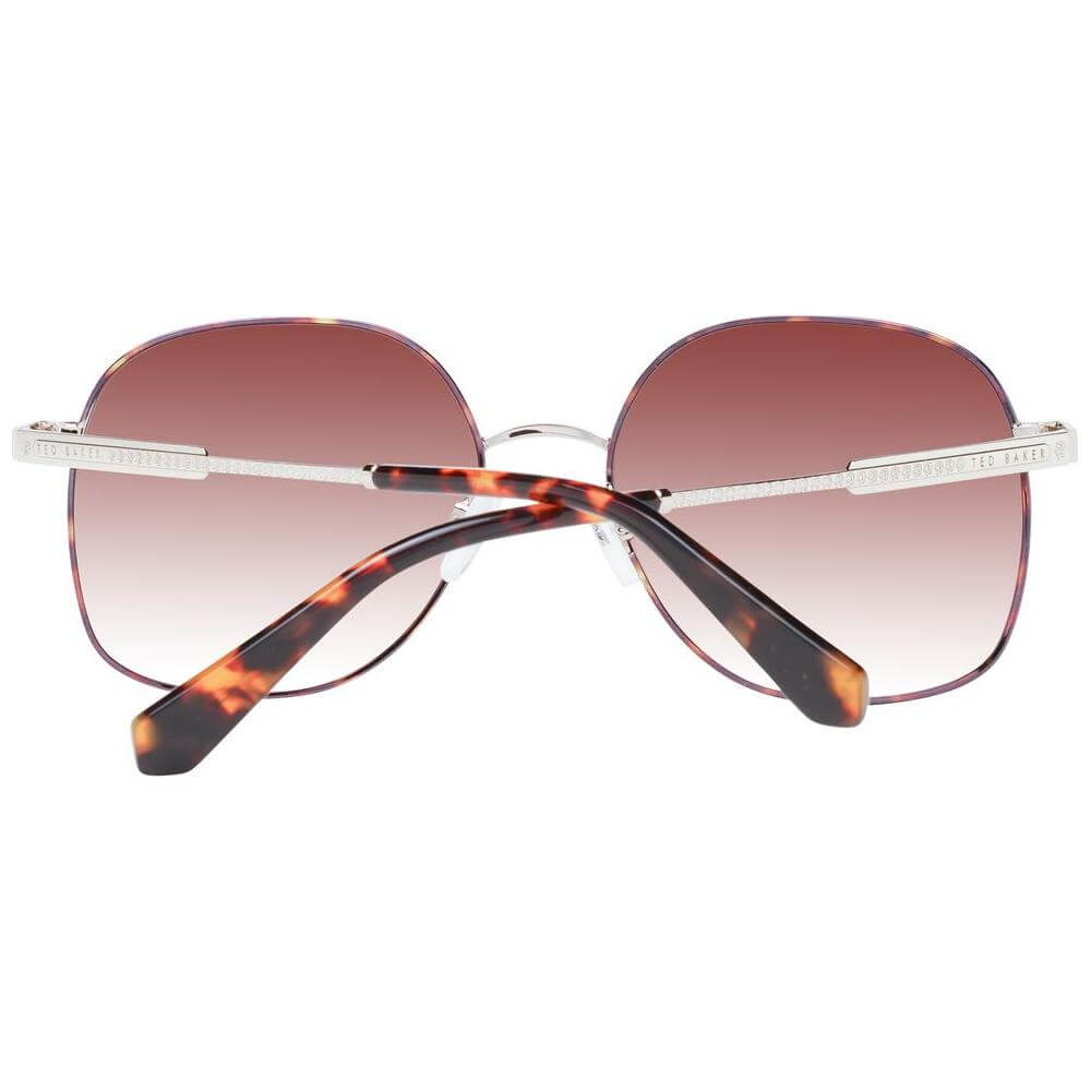 Ted Baker brown square women's sunglasses with gradient lenses, metal frame, UVA & UVB protection; includes branded case.