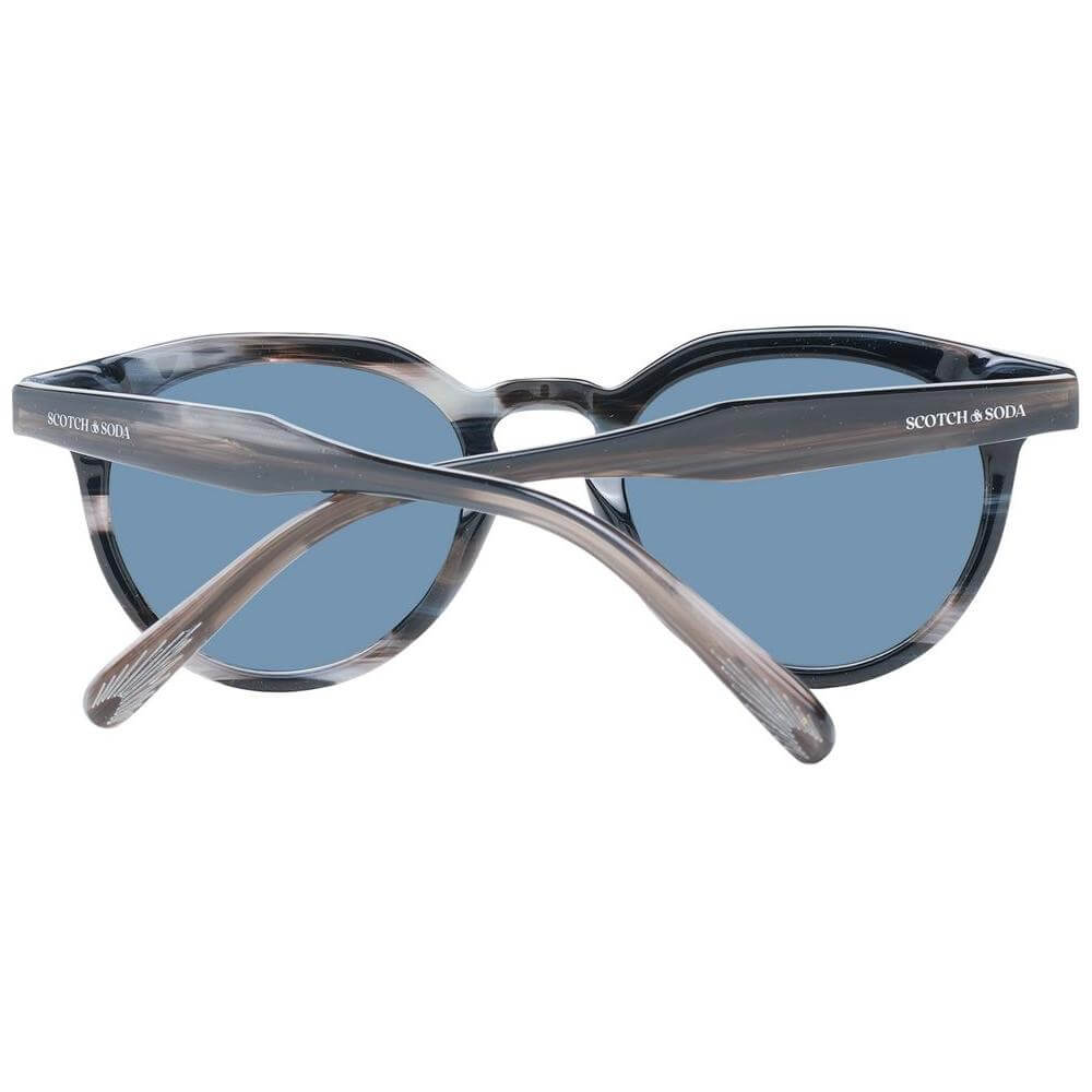 Scotch & Soda black men's sunglasses, acetate frame, grey plastic lenses, full-rim Panto style. Includes branded case, 100% UVA/UVB protection.