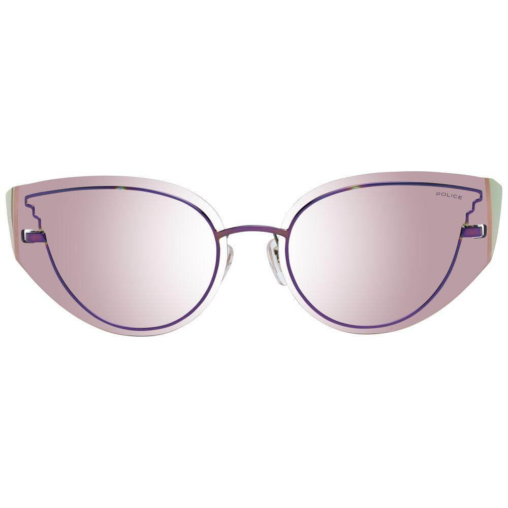 Police Purple Women Sunglasses with Cat Eye Style, UV Protection, Metal & Plastic Frame, Blue Lenses, Size 63-14-135.