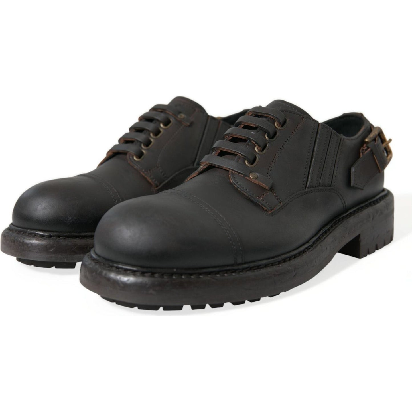 Dolce & Gabbana Brown Leather Lace Up Derby Men Dress Shoes MV5442-45