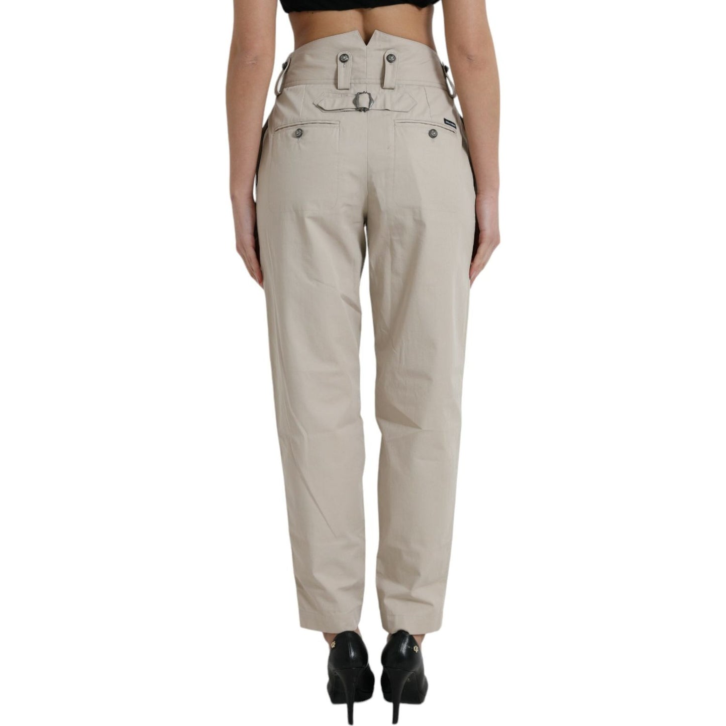Dolce & Gabbana Beige Cotton High Waist Tapered Pants