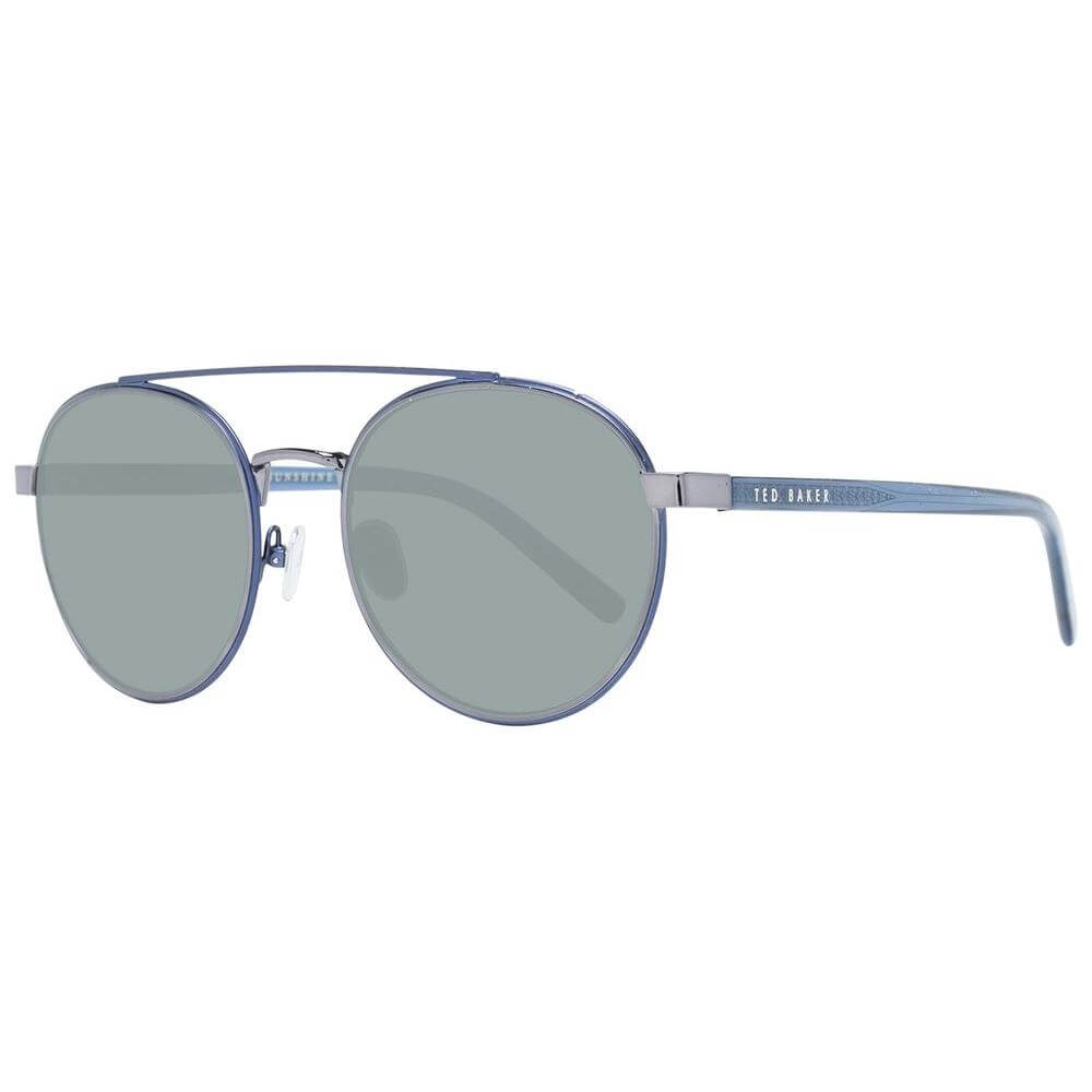 Ted Baker blue men's aviator sunglasses with green lenses and metal frame, offering 100% UVA & UVB protection. Full-rim style, size 53-19-140.
