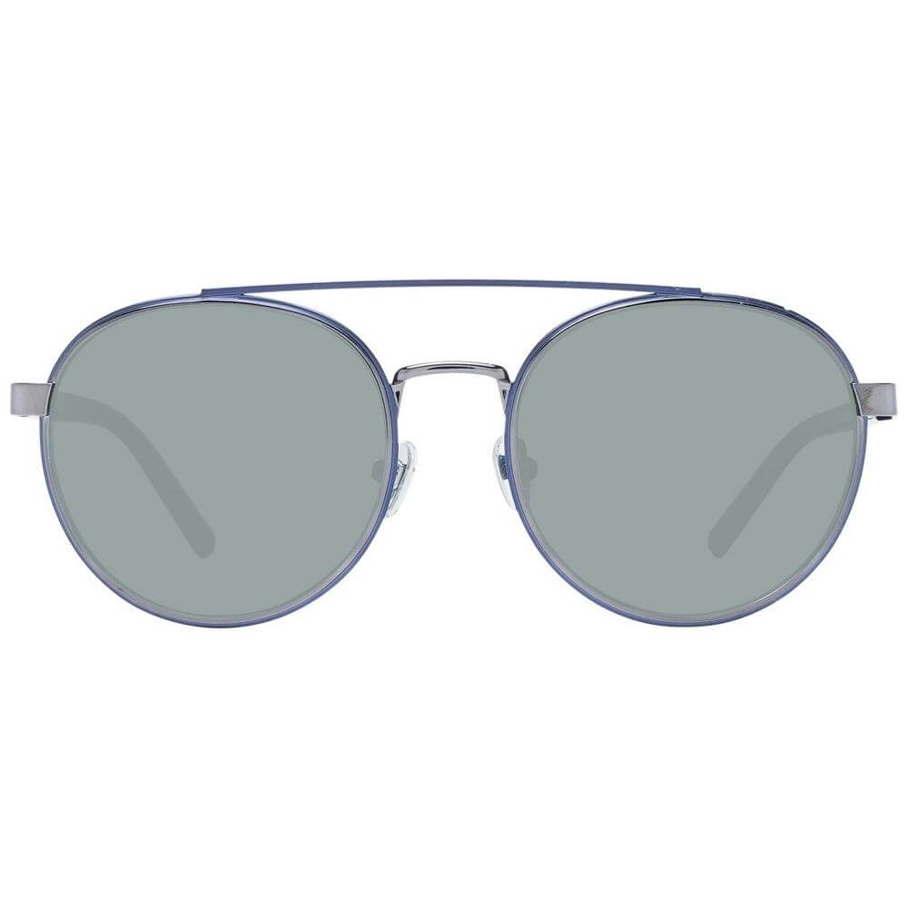Ted Baker blue metal aviator sunglasses with green plastic lenses, full-rim design, UV protection, and branded case included.
