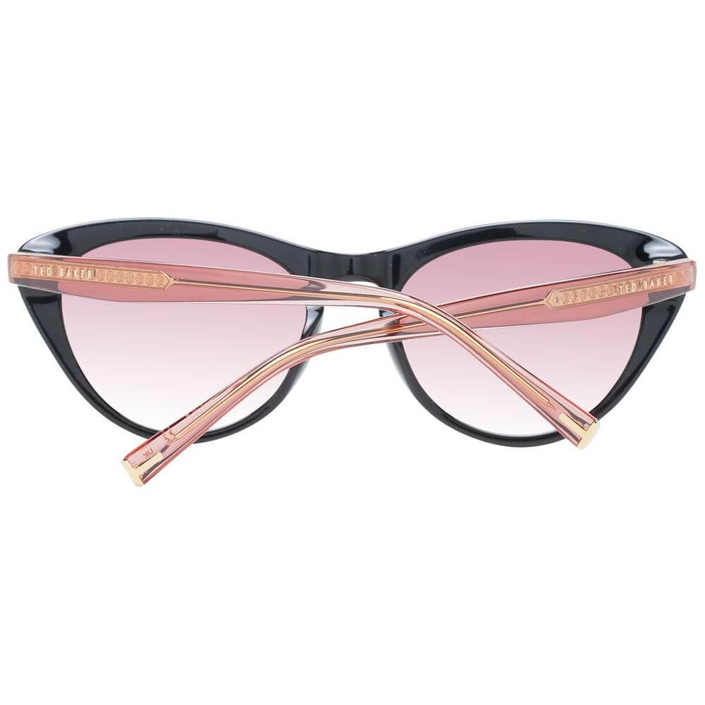 Ted Baker black women cat-eye sunglasses with rose gradient lenses, acetate frame, full-rim, UVA & UVB protection, and branded case.