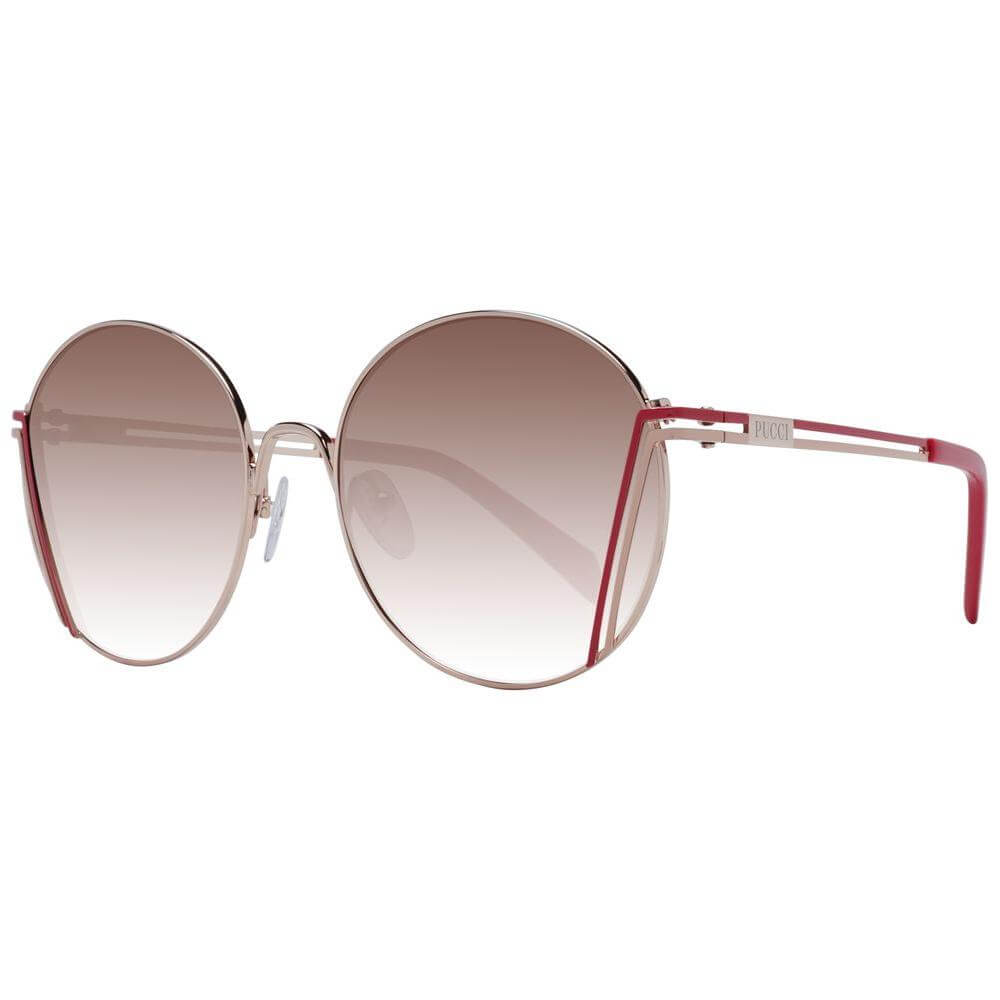Emilio Pucci rose gold round sunglasses for women with metal frame and gradient brown lenses, full-rim style.